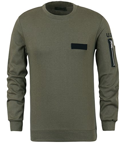 ililily Solid Color US ARMY Embroidery Slim Fit Sweatshirt Pullover Jumper Top (tshirts-367-1-L)