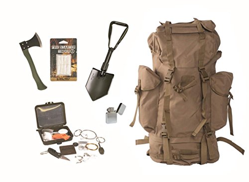 Survival Set BW Bundeswehr coyote Kampfrucksack + Spaten + Beil + Survival Box usw.