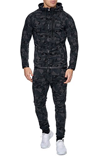 Herren Camouflage Army Jogginganzug Jogging Hose Jacke Sportanzug Military Schwarz S