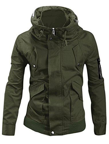 Herren Wendbar Kragen Reißverschluss-bis Vordertaschen Neuer Stil Jacke – Armee Grün, Herren, Medium / EU 48