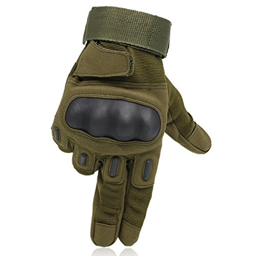 OMGAI Männer voller Finger militärische taktische Handschuhe des harten Knöchel mit Klettverschluss für Airsoft Armee Paintball Motorrad Outdoor Sports Armee Grün L