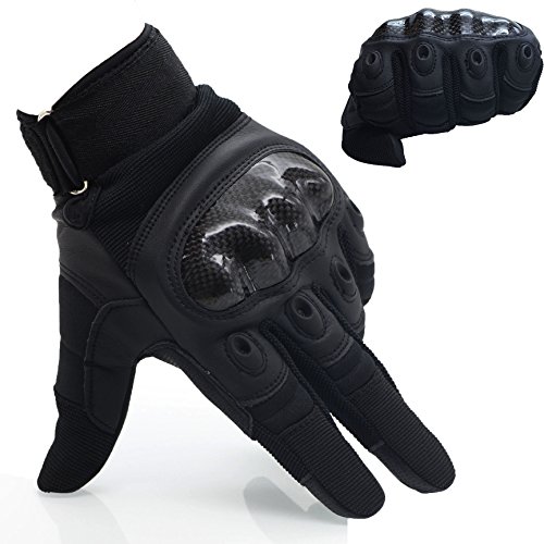 OMGAI Männer Voller Finger Militärische Taktische Handschuhe Des Harten Knöchel Mit Klettverschluss für Airsoft Armee Paintball Motorrad Outdoor Sport Schwarz L