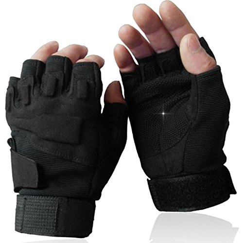 OMGAI Männer Halb Finger Militärische Taktische Handschuhe Von Hard Knuckle für Airsoft Armee Schießsport Paintball Motorrad Outdoor-Sportarten Schwarz XL