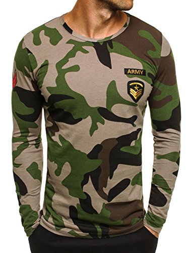 OZONEE Herren Longsleeve Sweatshirt Langarmshirt Camouflage Armee Militärstil ATHLETIC 1086 GRÜN L