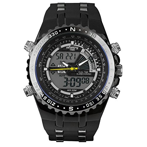 INFANTRY Herren Analog-Digital Armbanduhr Dual Zeitzone Chronograph Alarm Stoppuhr Outdoor Rubber Armband Schwarz